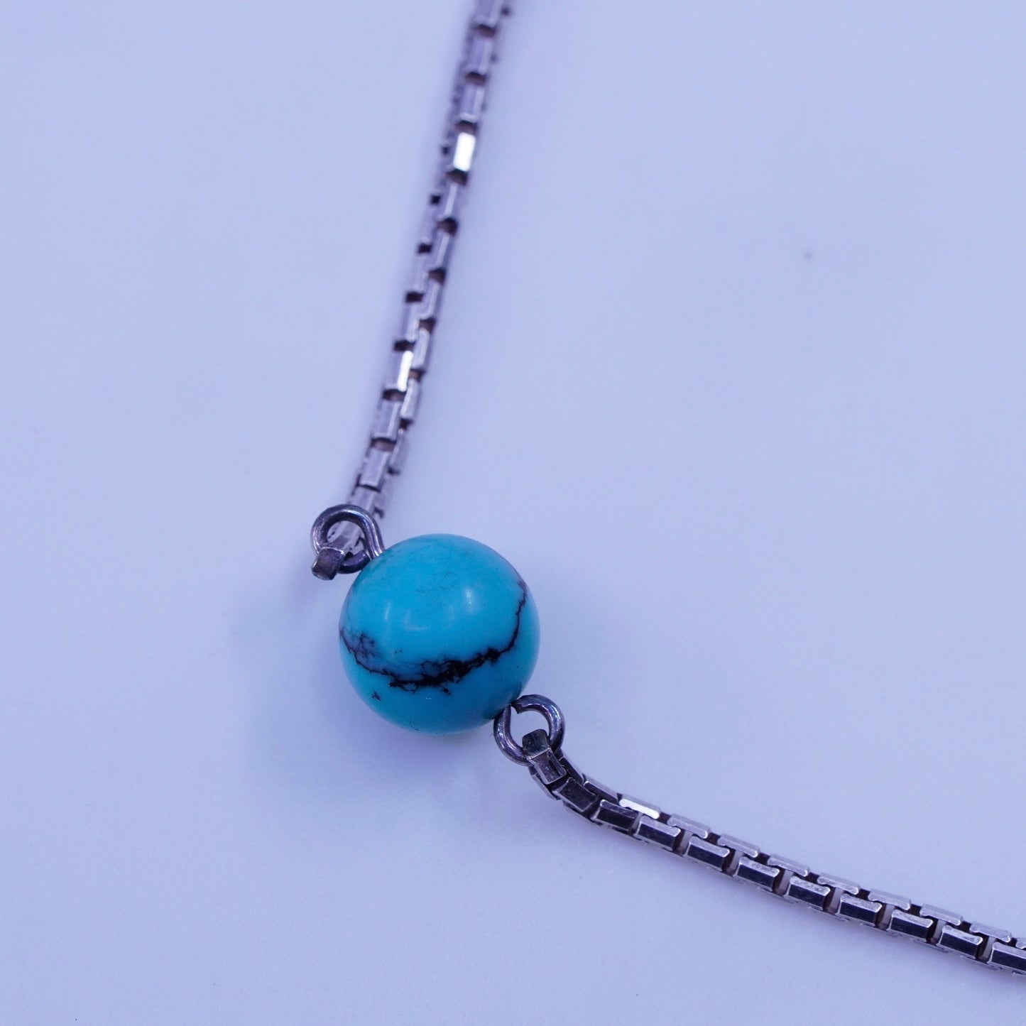 8.5”, Italy Sterling 925 silver handmade bracelet, box chain turquoise beads