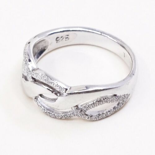 Sz 8, Vtg Sterling Silver Handmade Ring 925 Band Entwined Wavy, Stamped 925