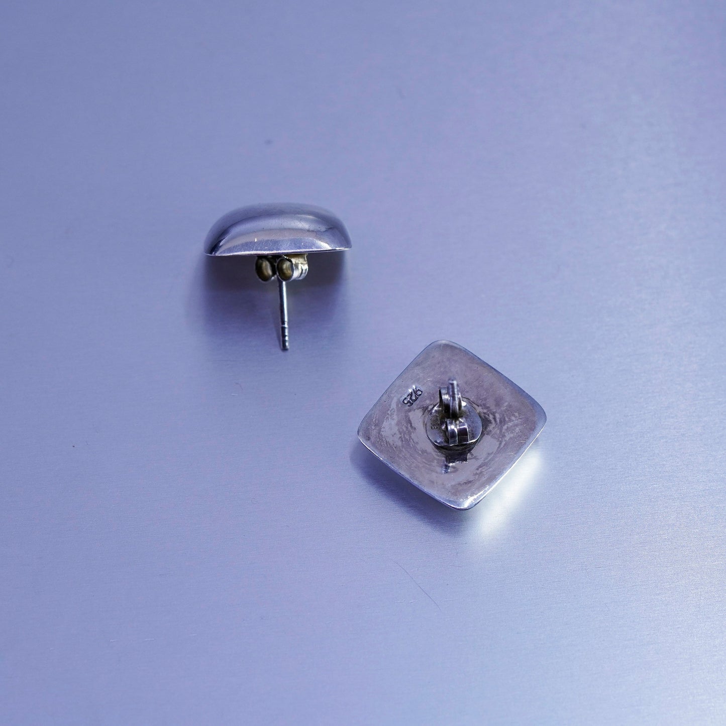 Vintage Sterling 925 silver handmade earrings, square studs