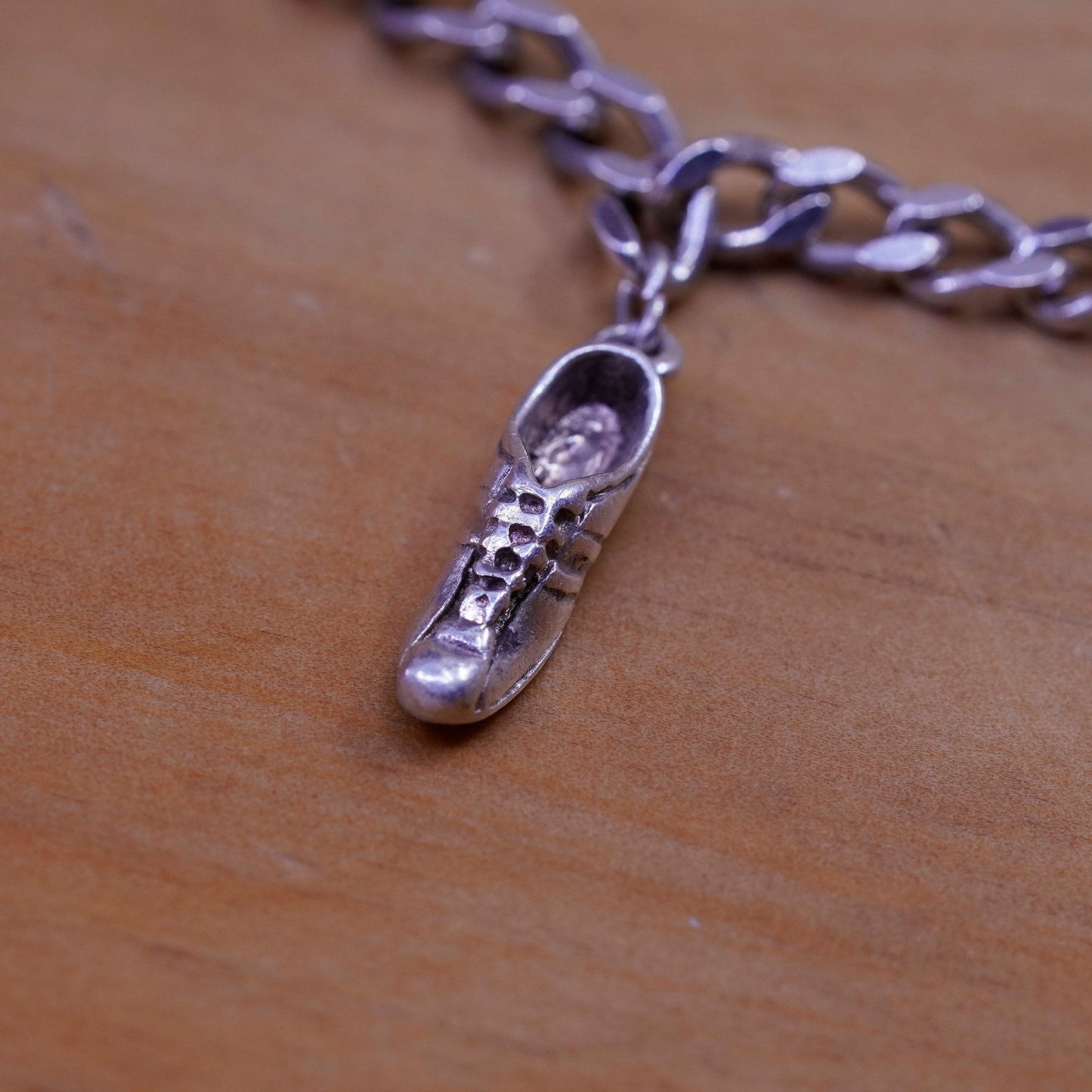 7”, vintage Sterling silver handmade double curb chain, 925 bracelet shoe charm