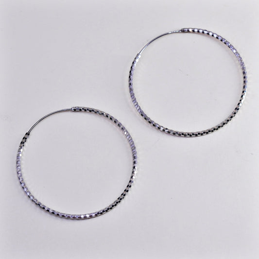 1.75”, vtg sterling silver loop earrings, textured minimalist primitive hoops