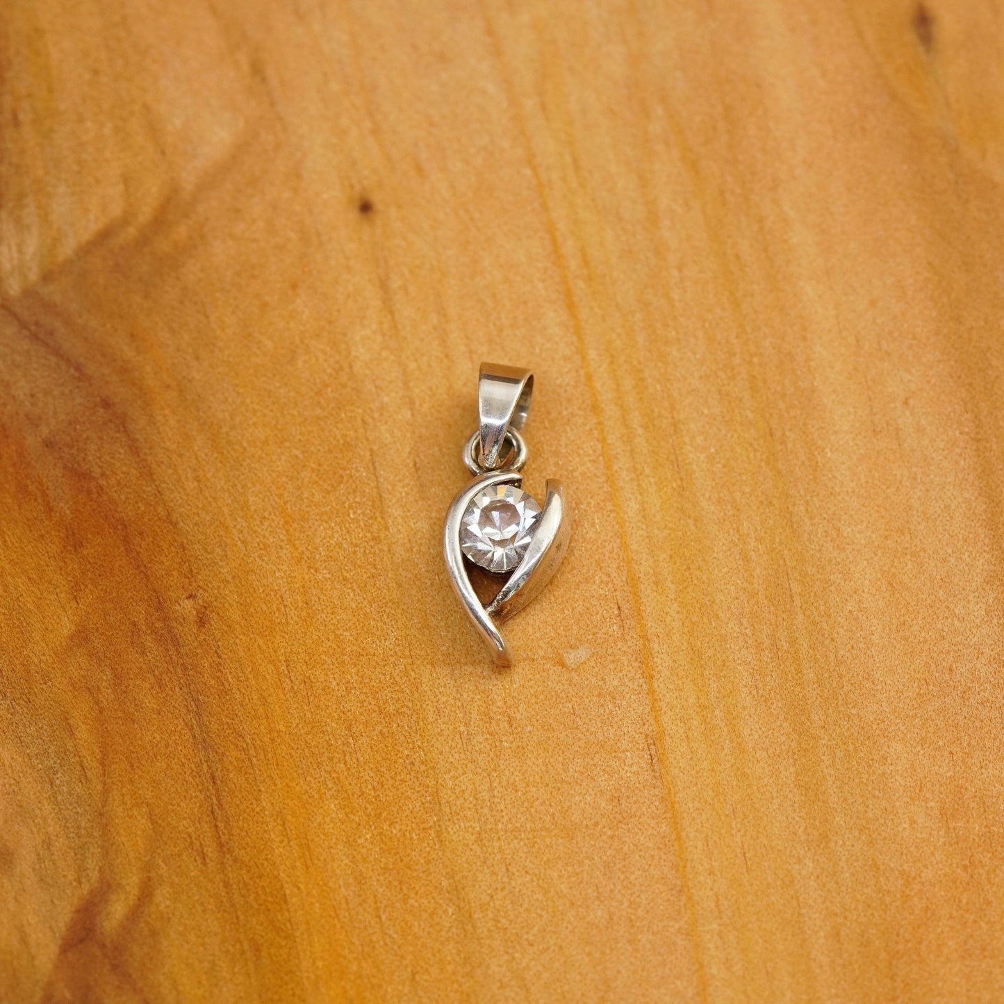 Vintage Sterling 925 silver handmade tiny pendant with cz