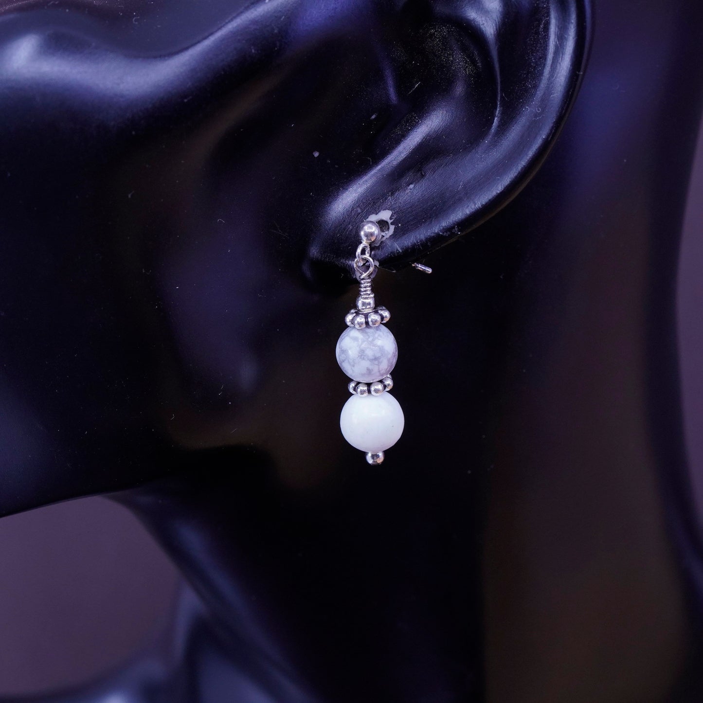 Vintage Sterling 925 silver handmade earrings with howlite beads
