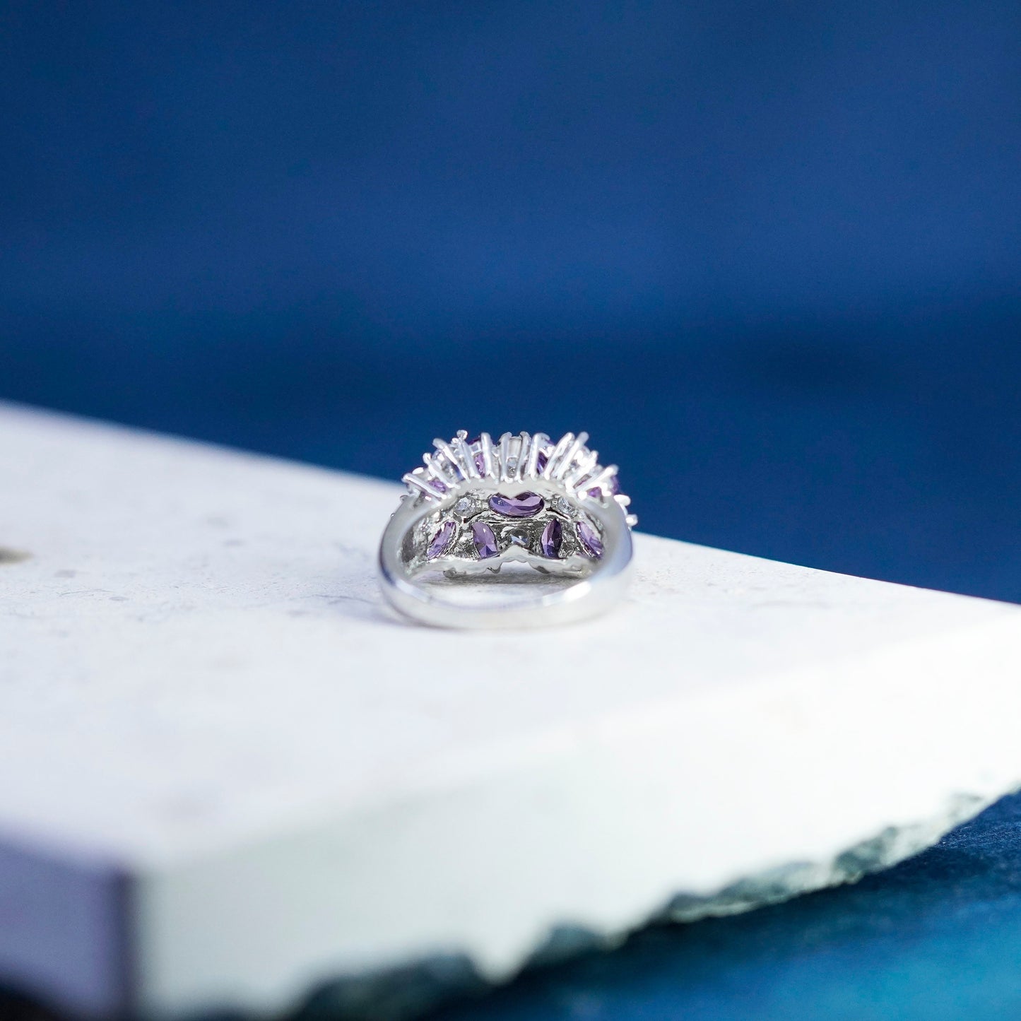 Size 6.5, vintage Sterling silver handmade ring, 925 flower with amethyst cz