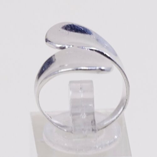 Sz 6.75, Vtg Ribbed Sterling Silver Handmade Wrap Ring, Stamped 925