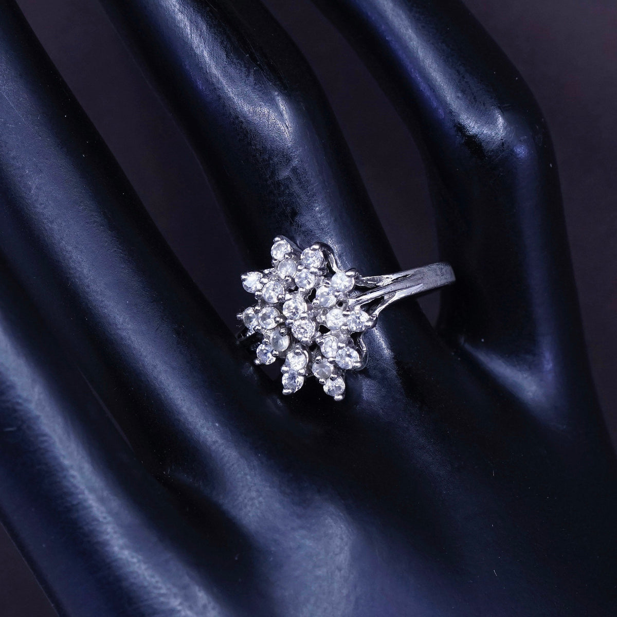 Size 7.25, vintage TBJ Sterling silver ring, 925 with cluster Cz, stamped 925