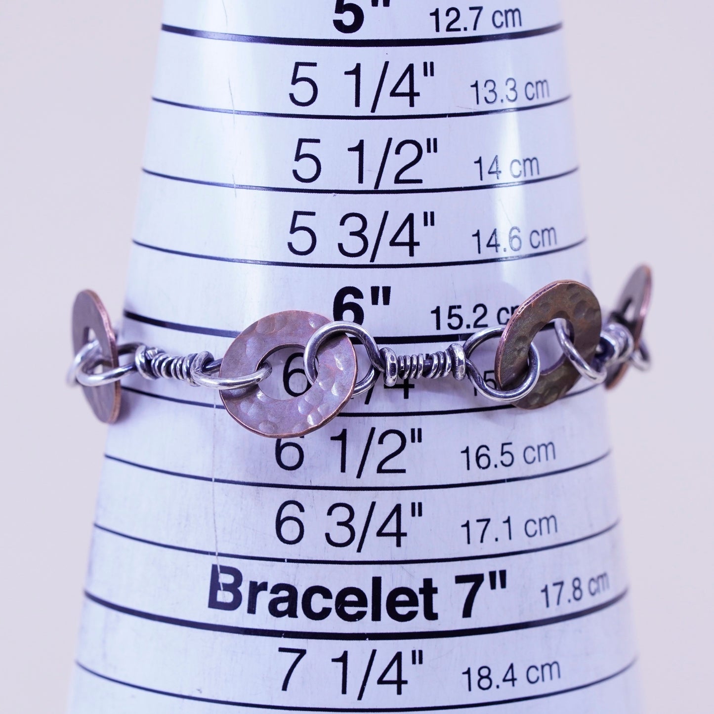 6.25”, Vintage sterling 925 silver bracelet with copper disc