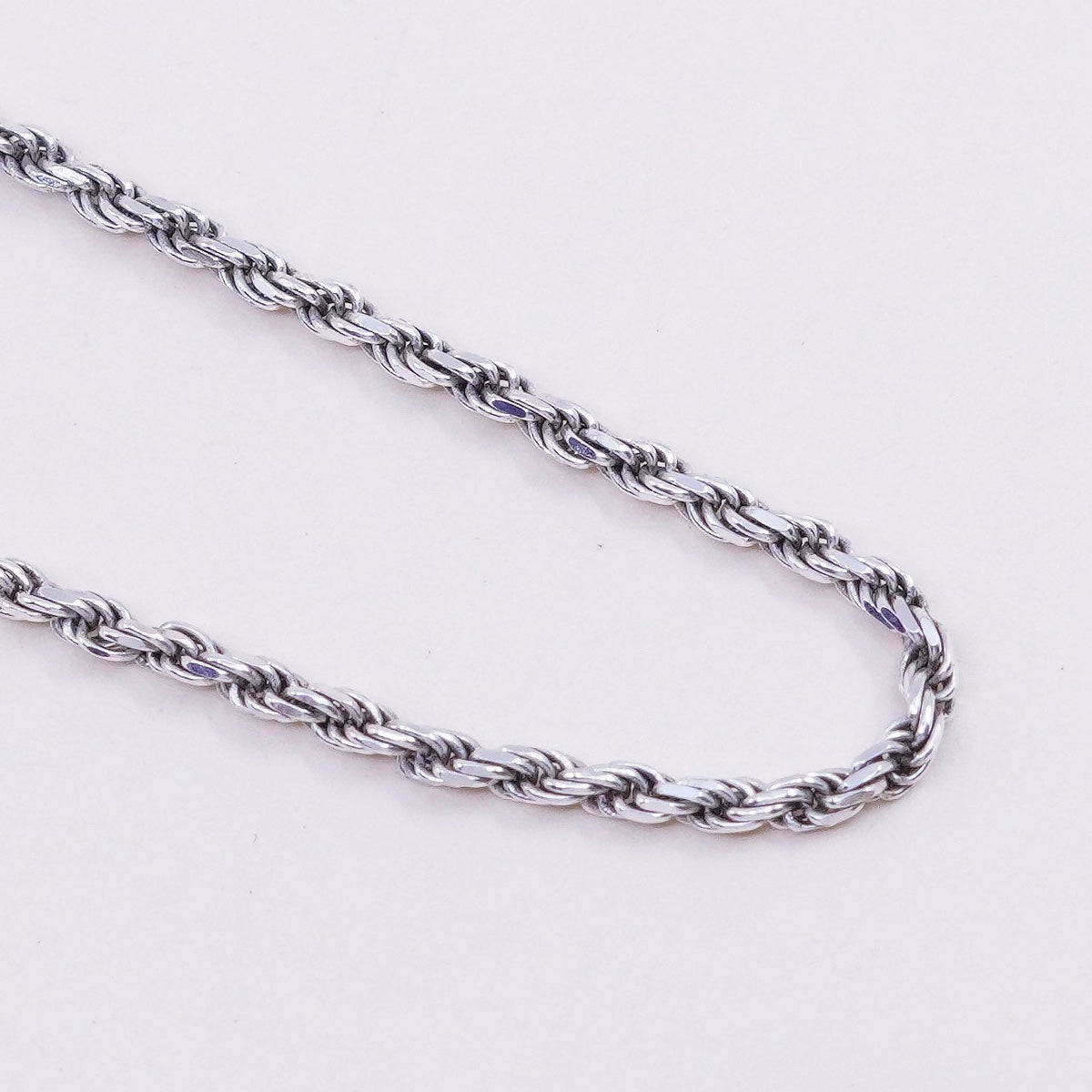 18” 2mm, vintage sterling silver necklace, 925 rope chain