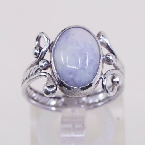 Sz 7.5, Handmade Ring in Sterling 925 Silver N Howlite Stone, Silver Tested