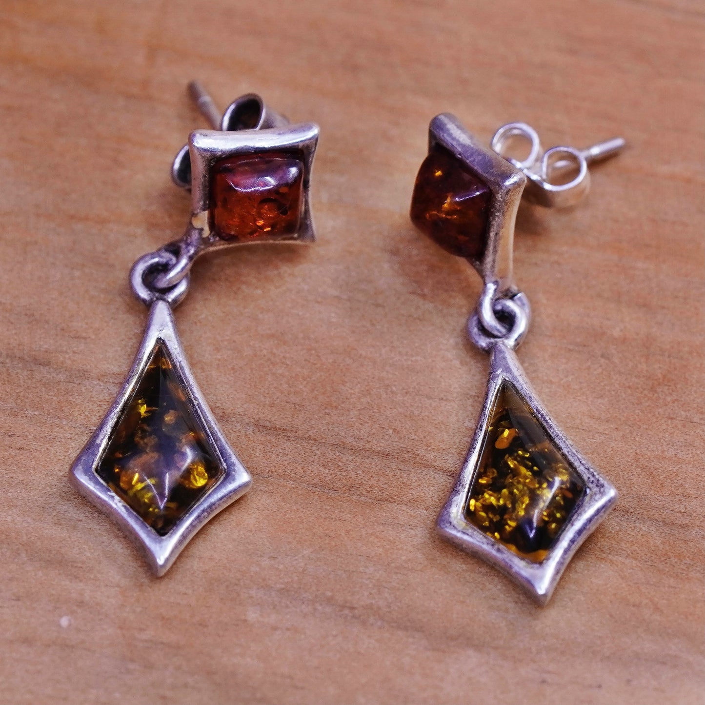 Vintage Sterling 925 silver handmade earrings with Amber drops