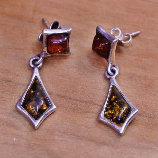 Vintage Sterling 925 silver handmade earrings with Amber drops