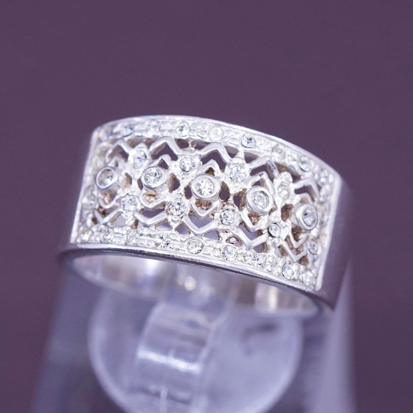 Size 7, vintage Sterling silver engagement ring, 925 band with cluster Cz