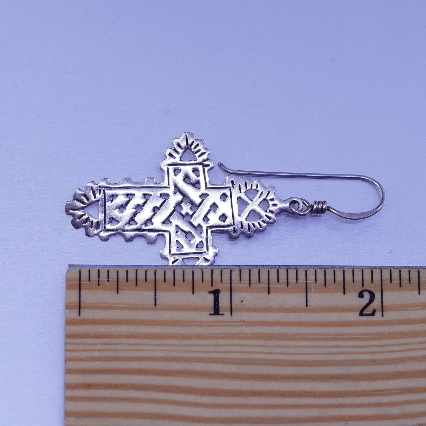 Vintage sterling 925 silver handmade filigree cross earrings