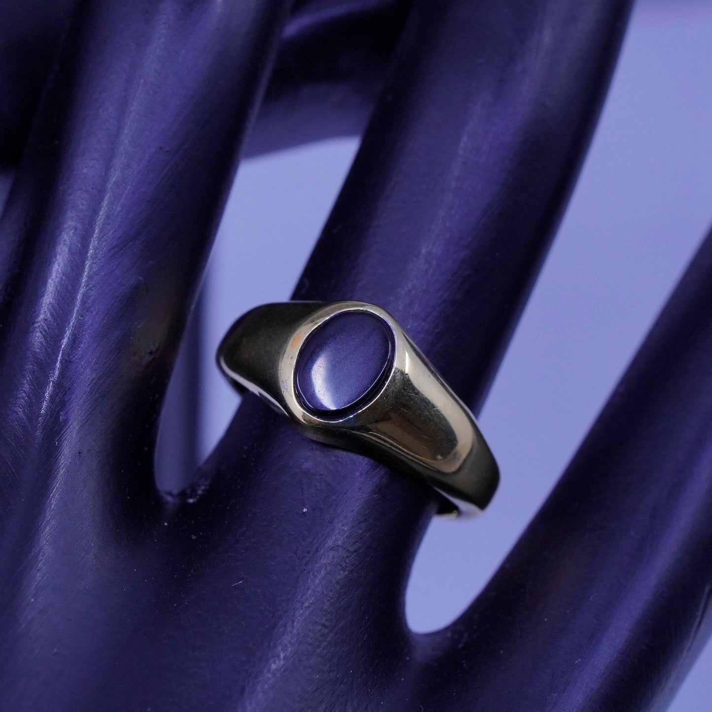 Size 7.25, vermeil gold filled ring with obsidian