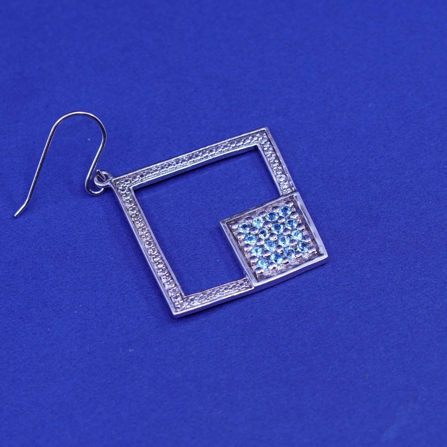 Vintage Sterling silver earrings, 925 square with cluster blue cz