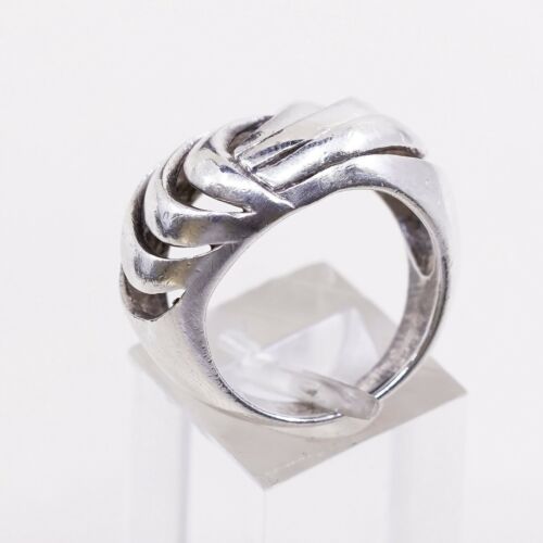Size 6.75, Vtg Sterling Silver Handmade Ribbed Ring 925 Silver Swirl Band
