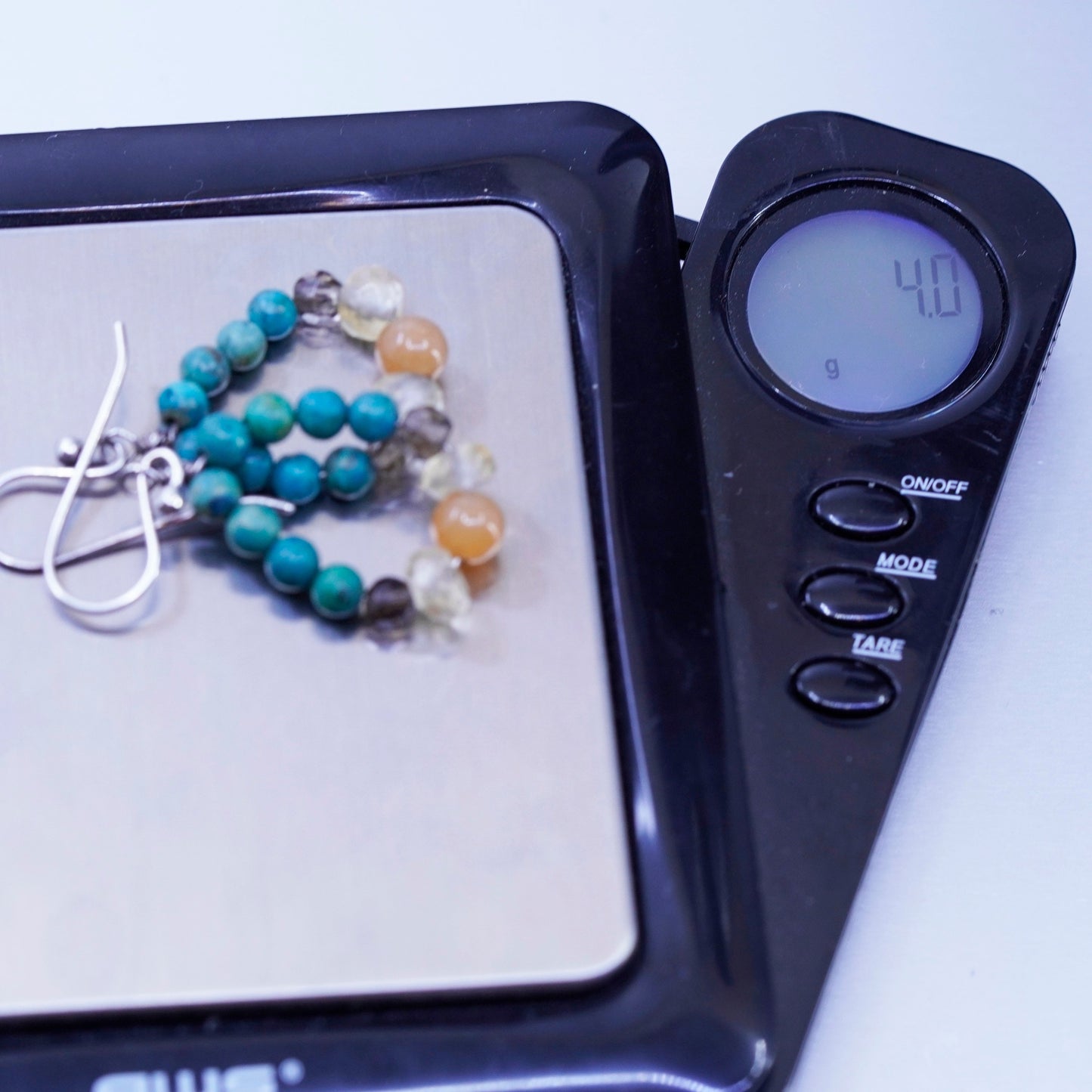Vintage Sterling 925 silver handmade earrings with turquoise citrine beads