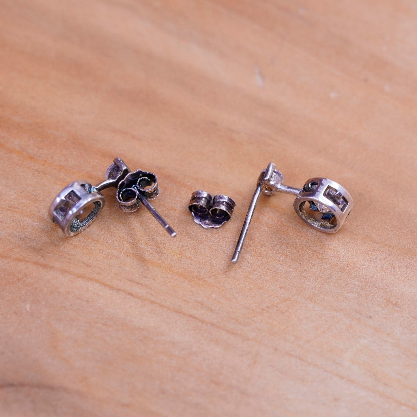 vintage Sterling 925 silver studs, round cz earrings