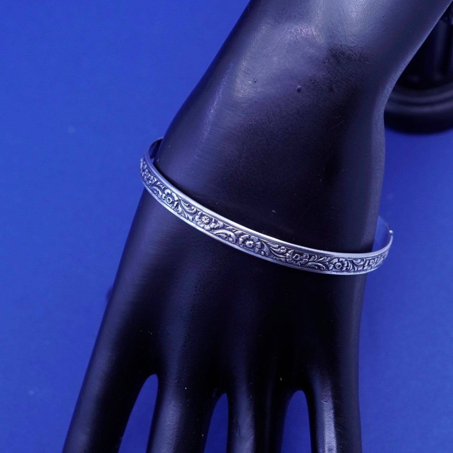 8.25”, danecraft sterling silver handmade bracelet, 925 floral textured bangle
