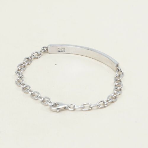 7” 6mm, Vintage Sterling Silver Handmade Bracelet, 925 Circle chain W/ Blank Bar