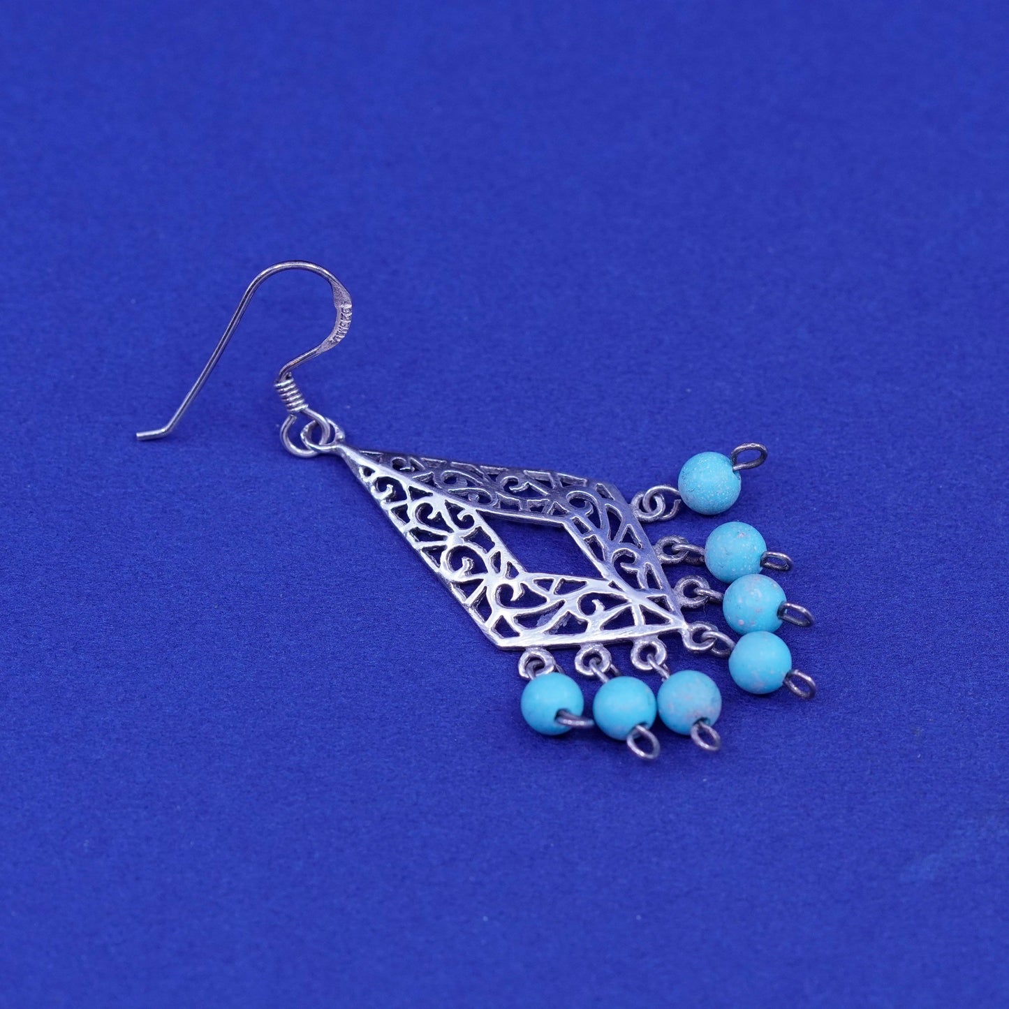 Native American Sterling silver earrings 925 filigree diamond turquoise cluster