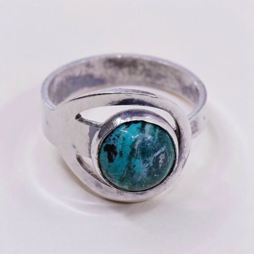 Sz 3.5, Vintage Israel Handmade Sterling Silver W/ Turquoise, Stamped 925 Israel