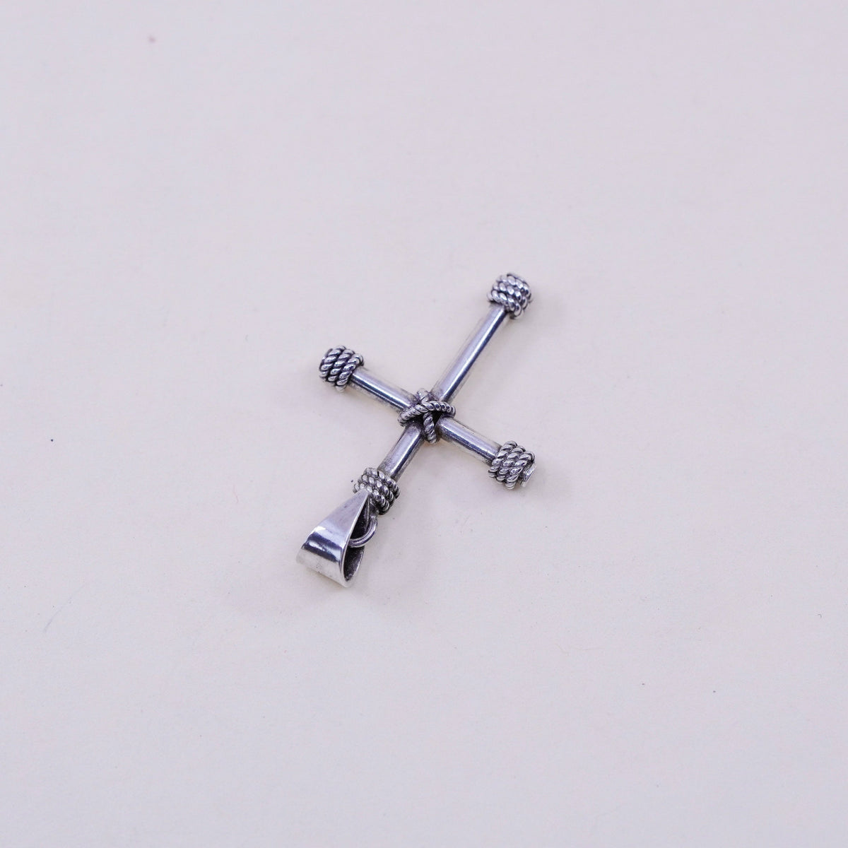 Vintage mexico handmade Sterling silver pendant, 925 cross with cable