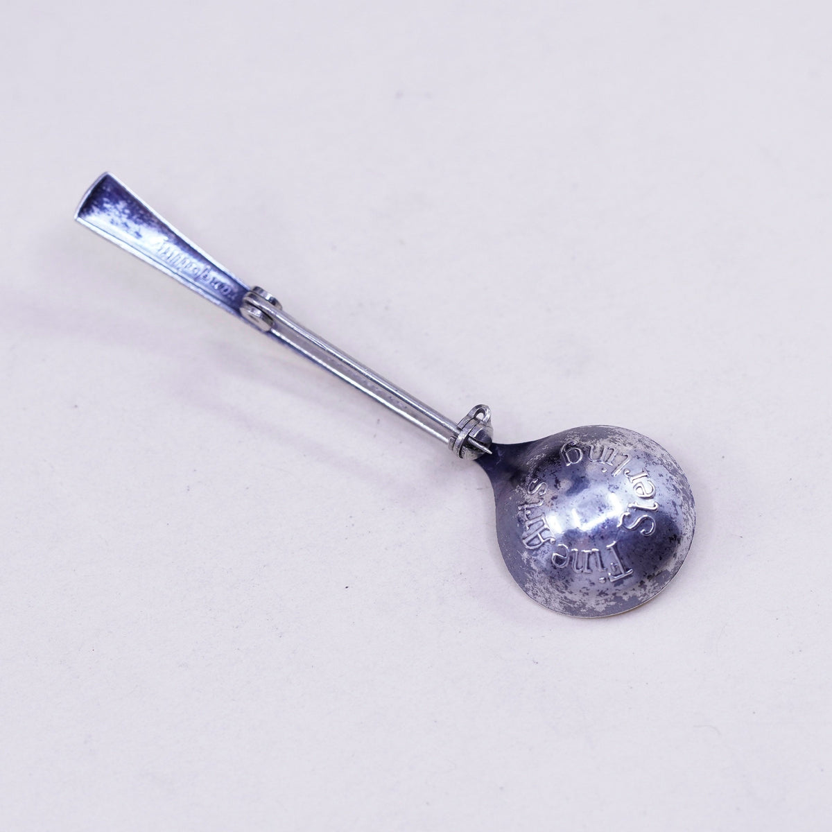 Vintage sterling silver handmade brooch, 925 spoon pin, stamped Sterling fine art