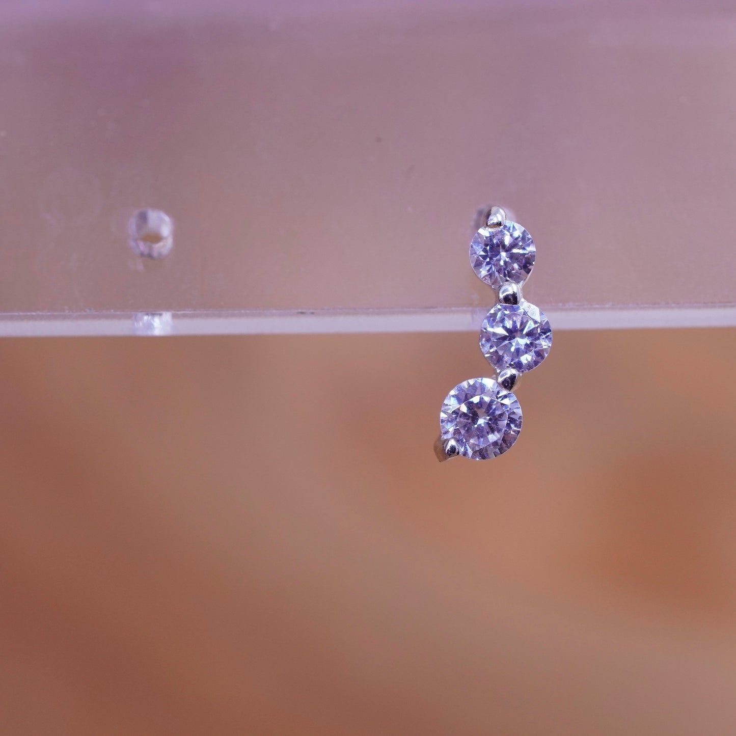 vintage Sterling silver clear round crystal studs, cz earrings
