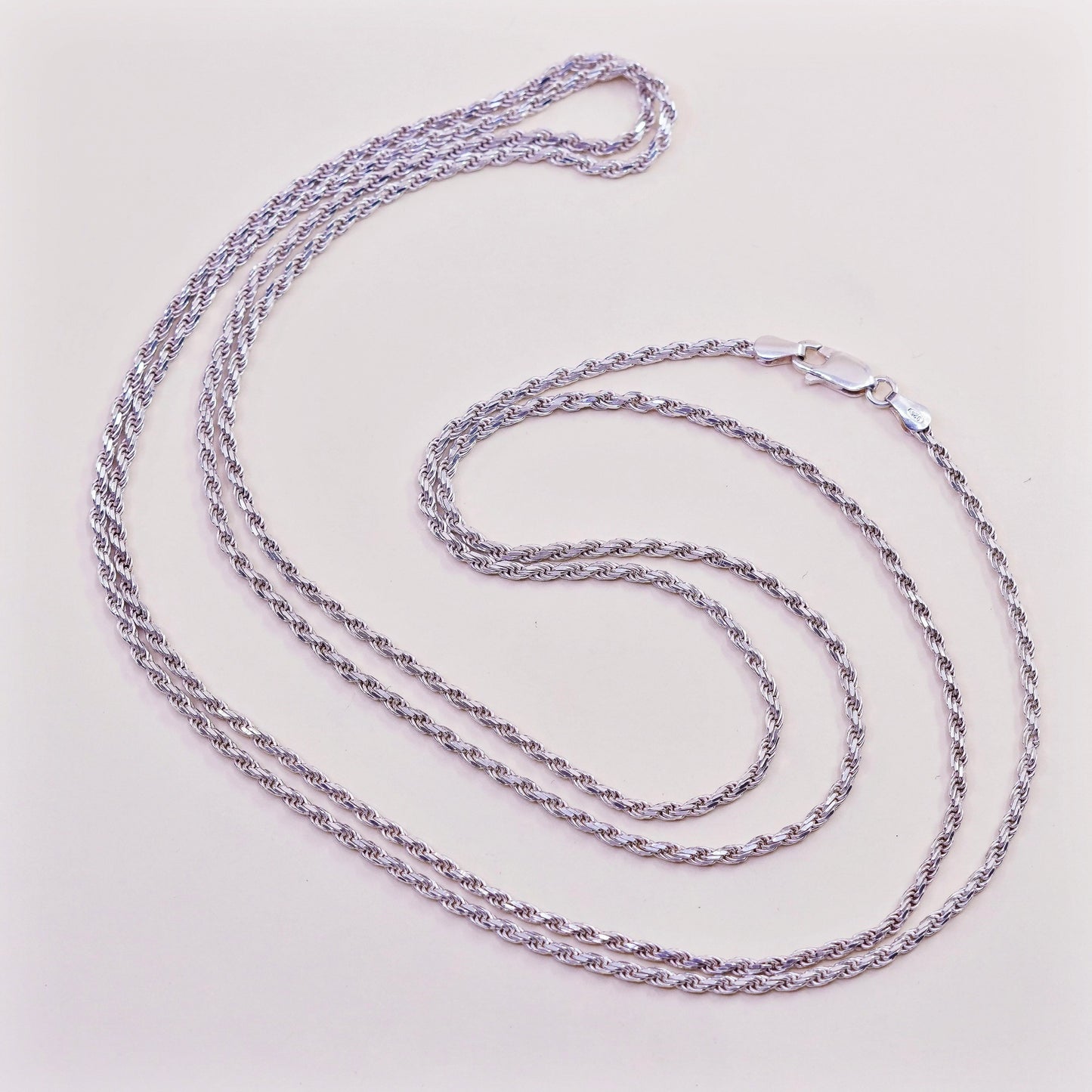 48”, Vintage italy sterling silver diamond cut rope chain, Italian 925 necklace