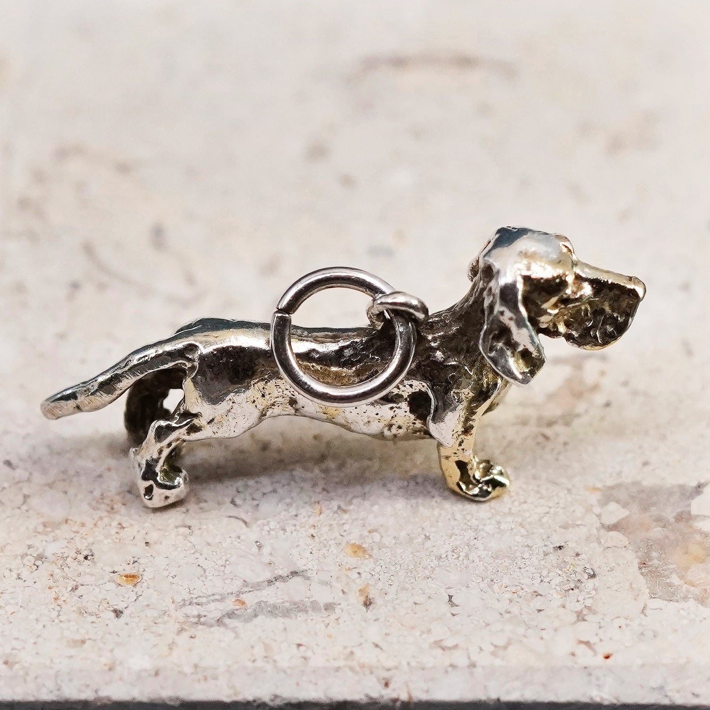 Vintage Sterling silver handmade pendant. 925 Dachshund dog charm