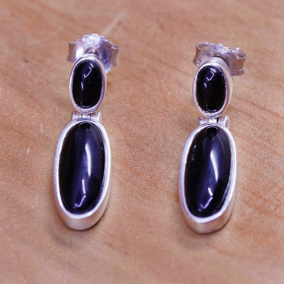 Vintage handmade sterling 925 silver earrings with obsidian dangles
