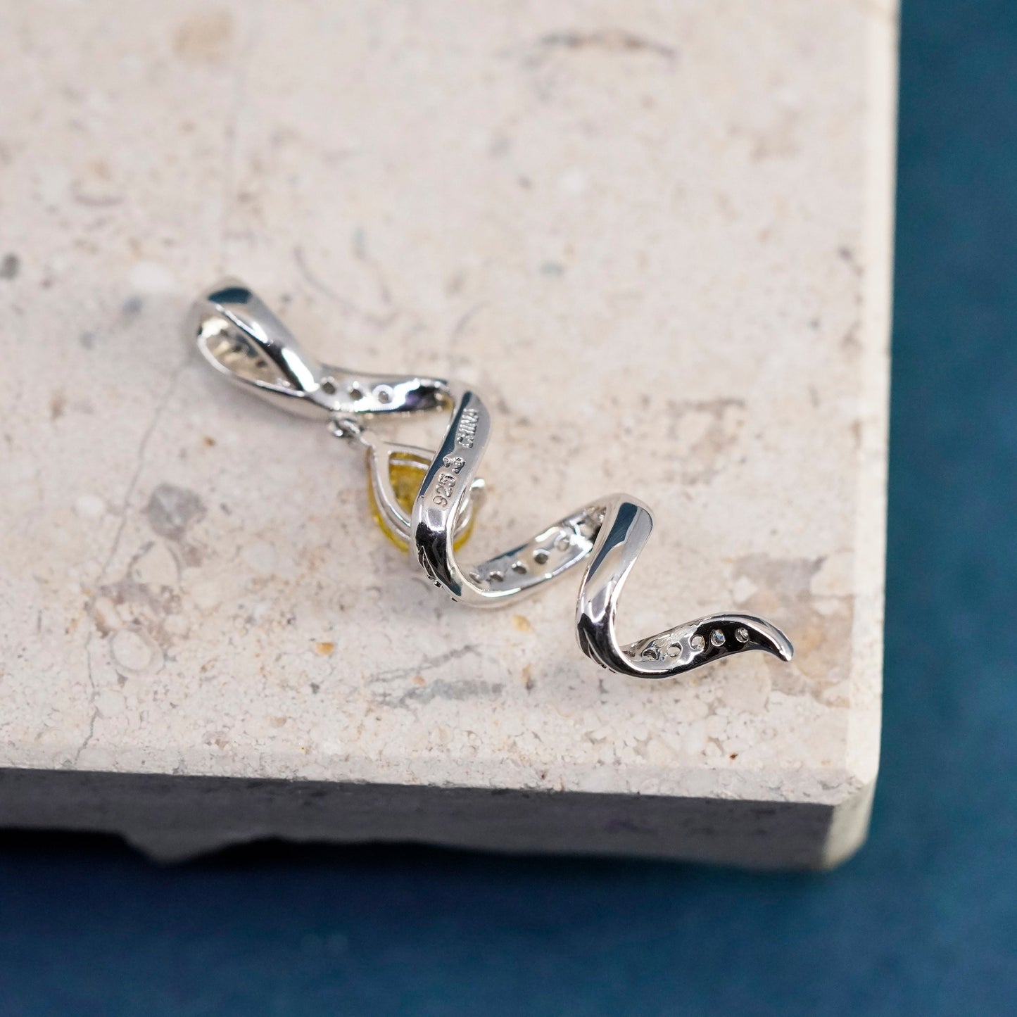 Vintage sterling 925 silver handmade pendant, with teardrop citrine and cz