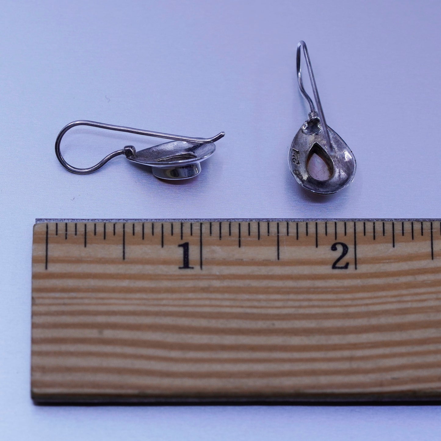 Vintage Sterling 925 silver handmade earrings with teardrop mother of pearl
