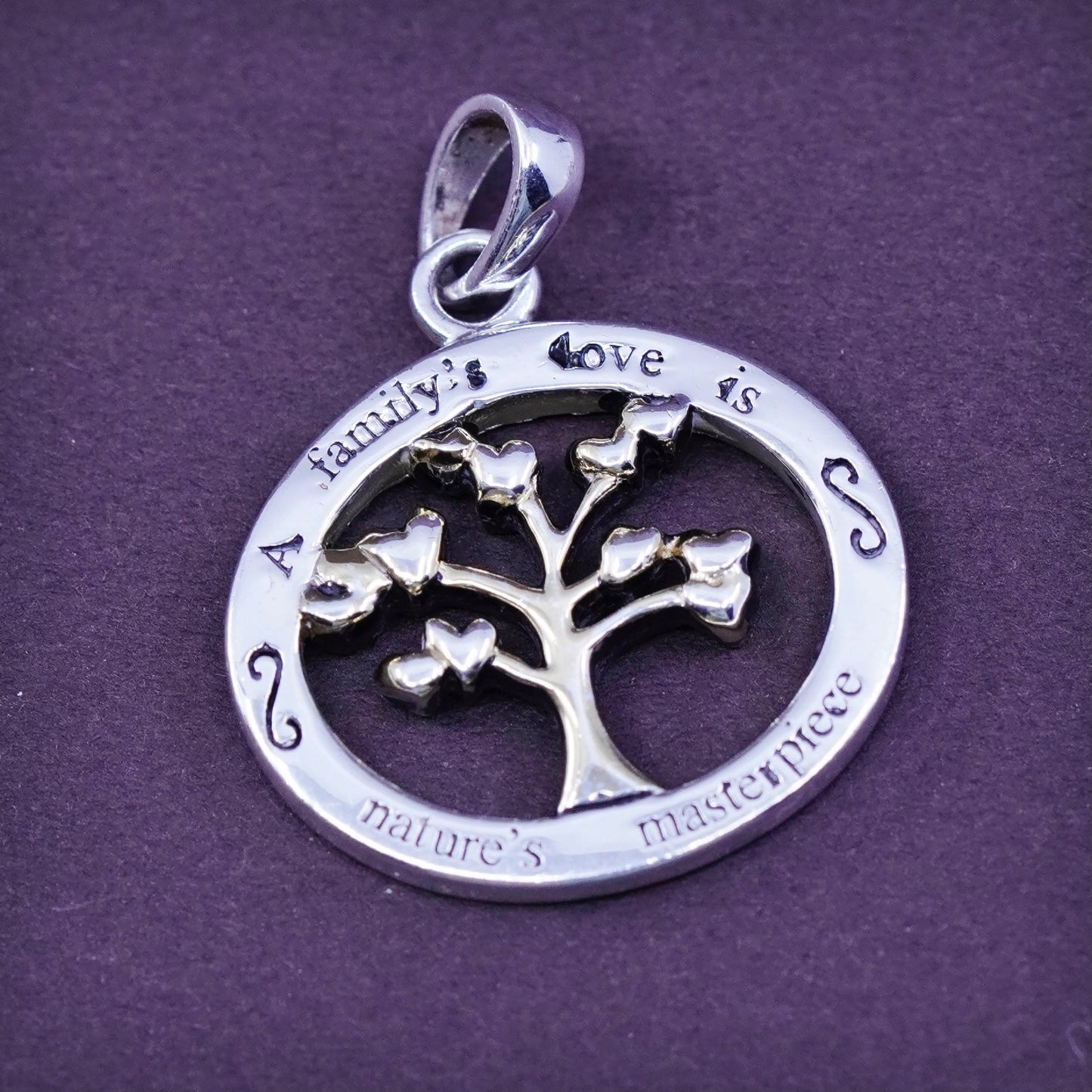 two tone Sterling silver handmade pendant, 925 tree pendant “a family’s love