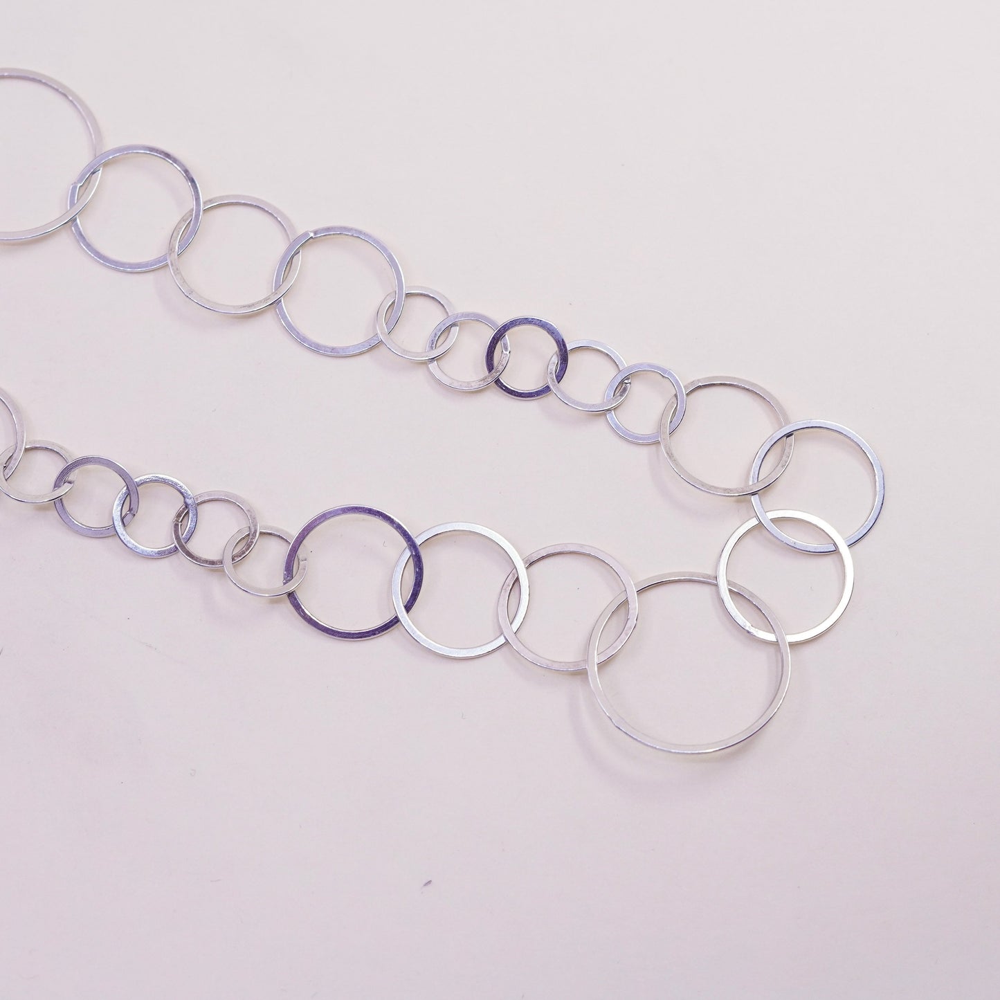 36”, vintage Sterling 925 silver flatten circle extra long necklace