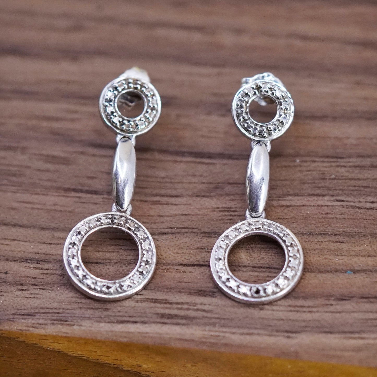 Vintage Sterling silver handmade earrings, 925 circle dangle
