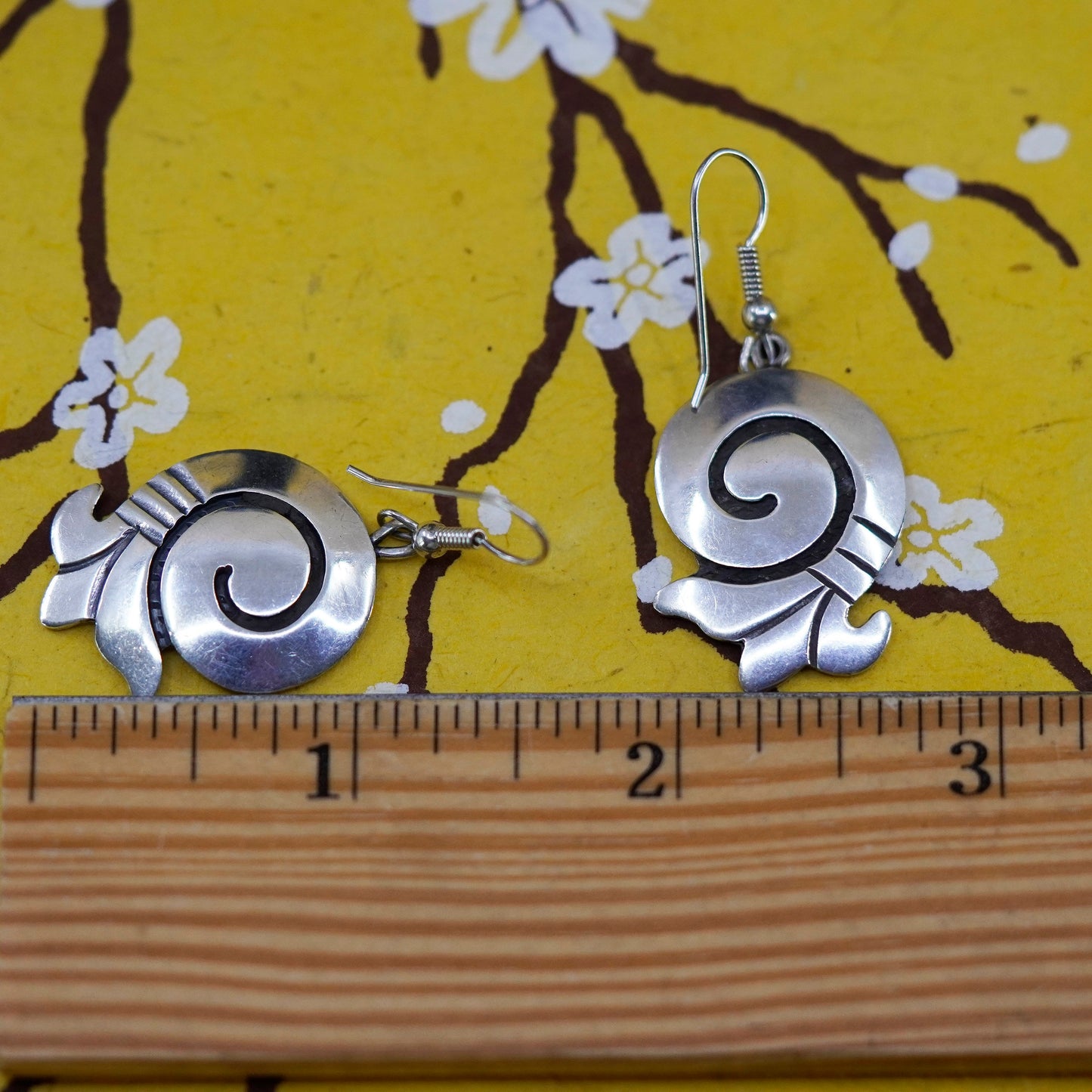 Vintage Sterling 925 silver handmade earrings with swirly dangle