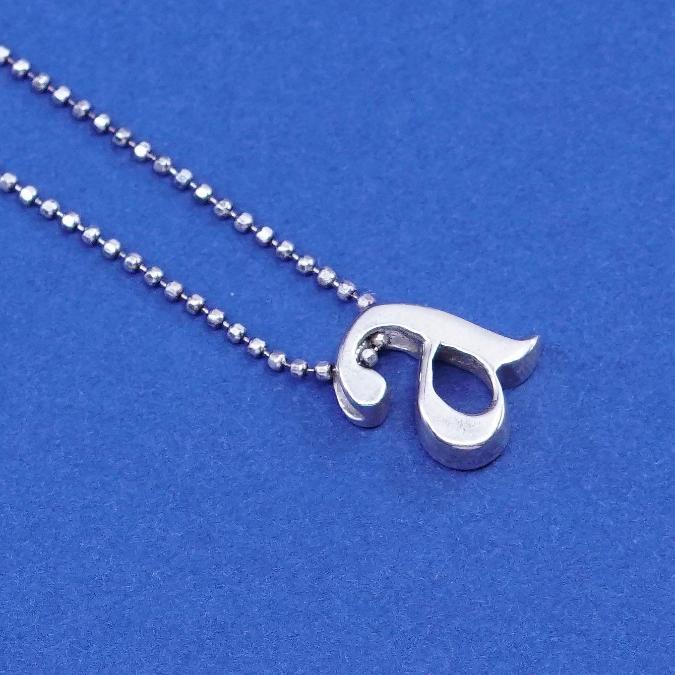 18”, Sterling silver handmade necklace, 925 bead chain w/ initial “A” pendant