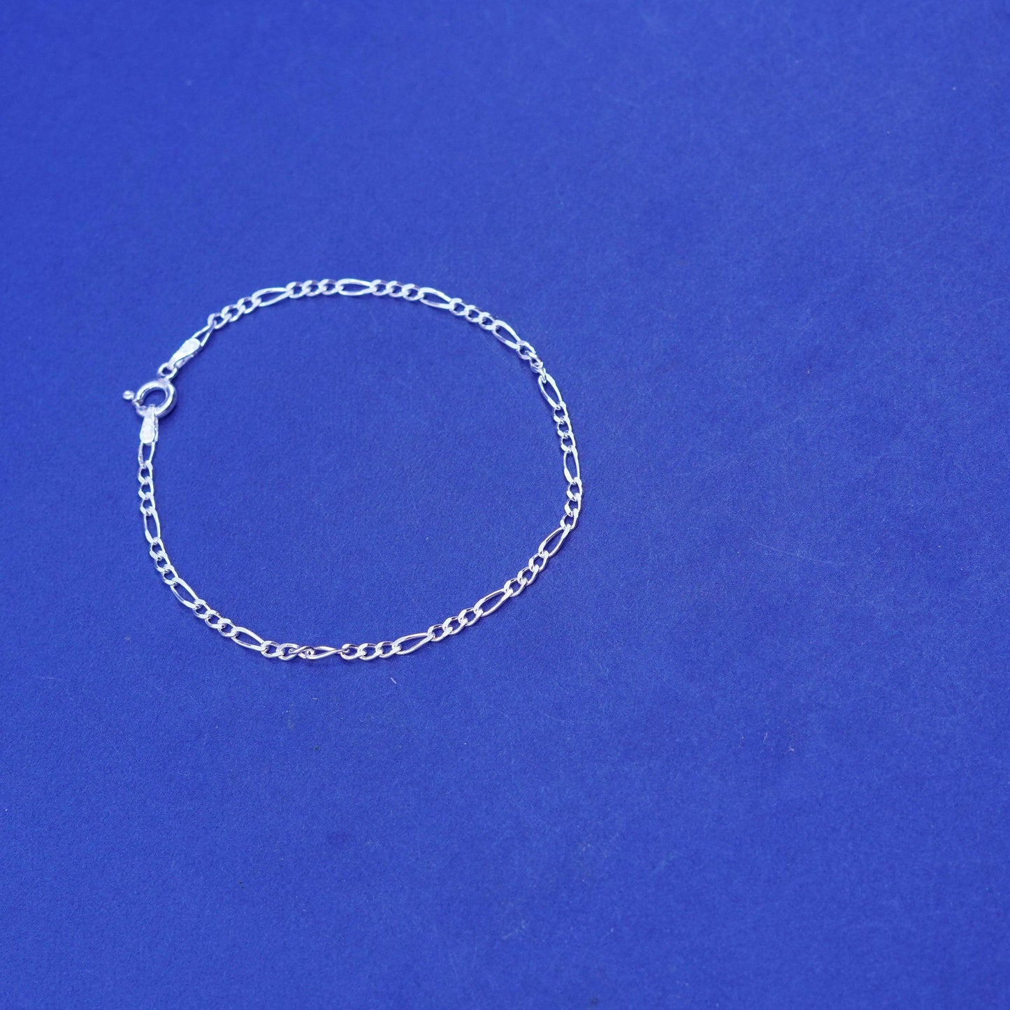 7”, 2mm, vintage Sterling silver figaro bracelet, 925 chain