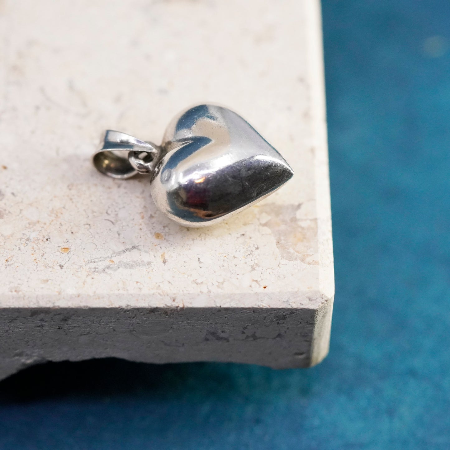 Vintage Sterling silver handmade pendant, puffy 925 heart