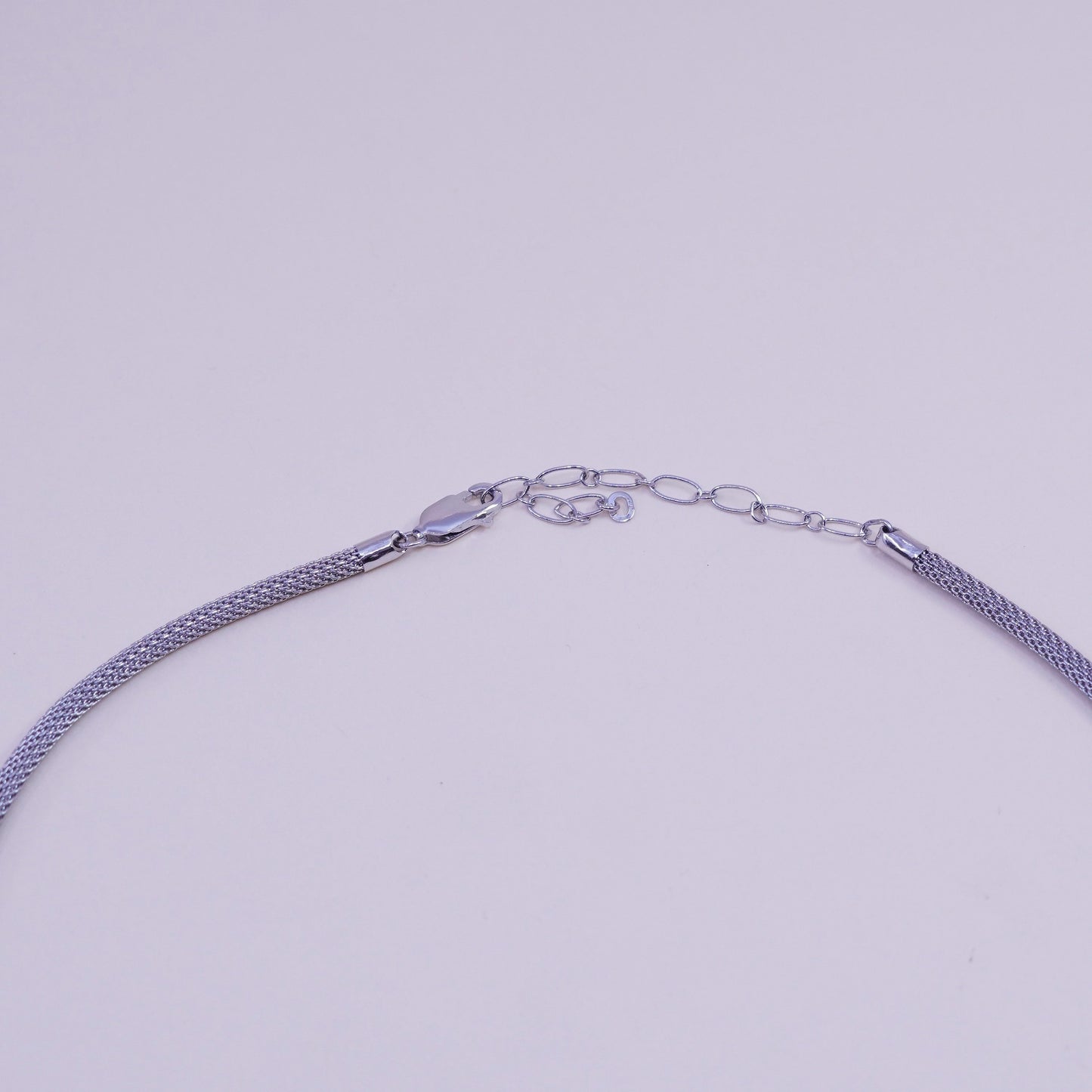 16”, vintage Italy Sterling silver necklace, 925 mesh chain with cz pendant