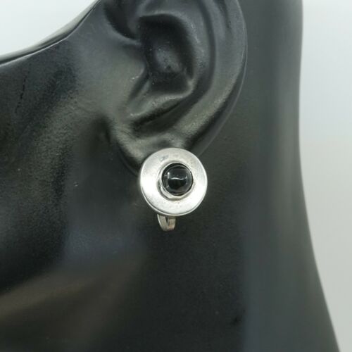 Vtg Sterling 925 Silver Handmade Screw Back Earrings With obsidian