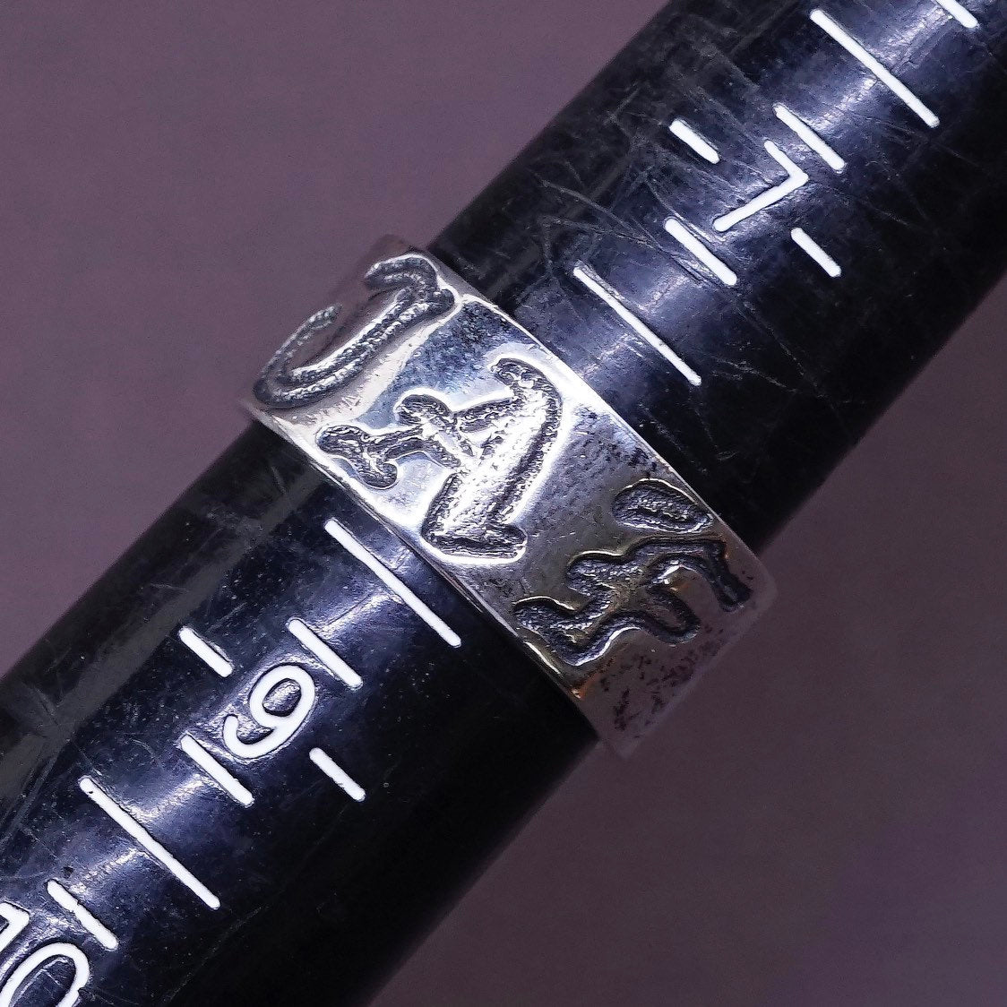 sz 8, vtg Sterling silver handmade ring, 925 wide band w/ “JAF”