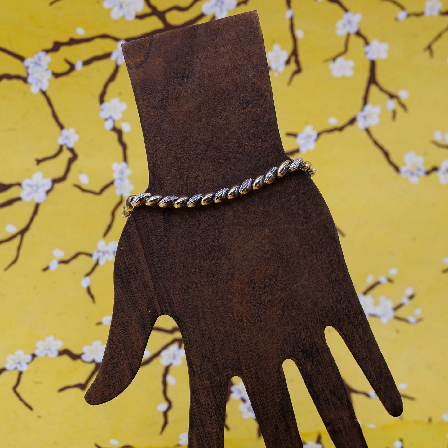 7.25”, vermeil gold over Sterling 925 silver tennis bracelet San Marco diamonds