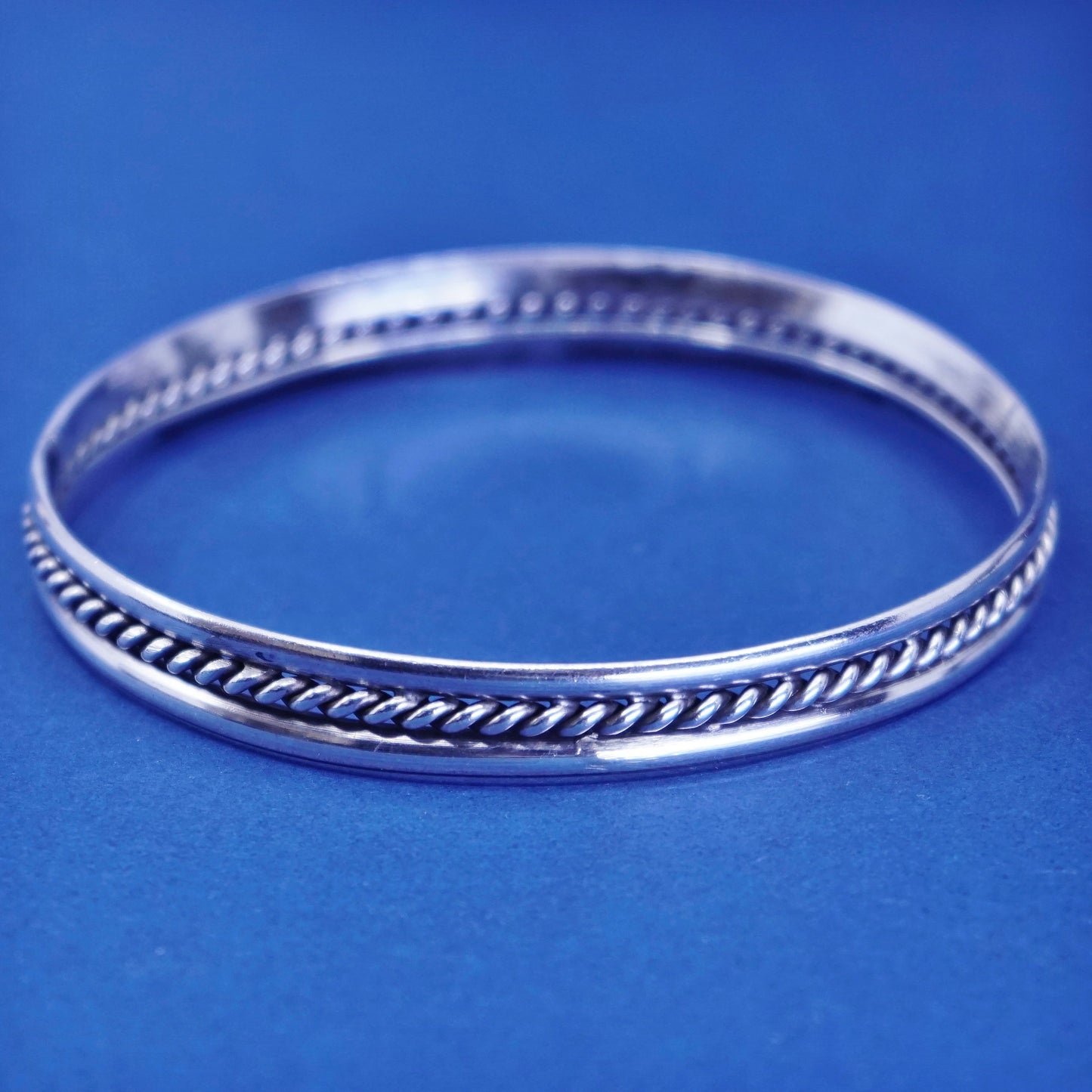 7.75”, vintage sterling silver handmade bracelet, 925 twisted cable bangle