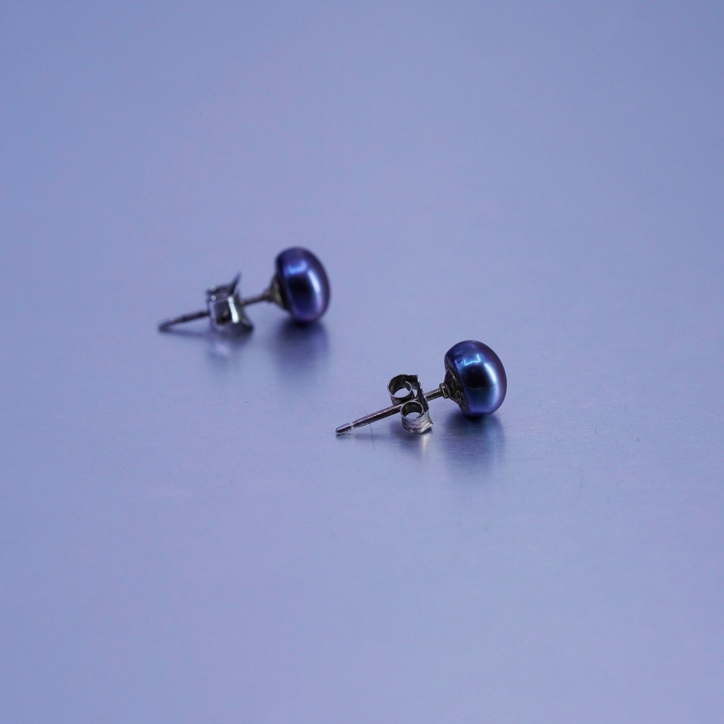 5mm, Vintage Sterling 925 silver handmade earrings, studs with black pearl