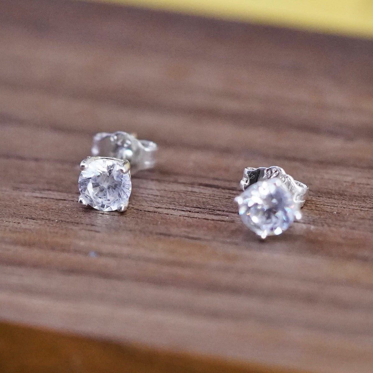 4mm, vintage Sterling silver clear round crystal studs, cz earrings
