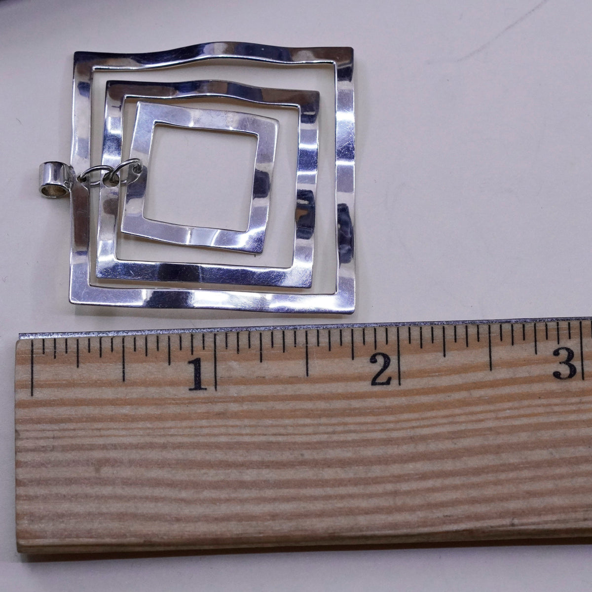 Vintage modern elegant Sterling silver 925 multi wavy square pendant
