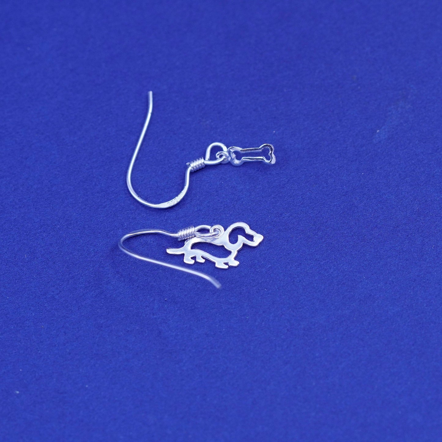 Vintage Sterling silver handmade earrings, 925 tiny dog and bone